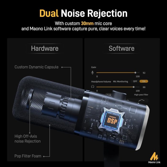 Dynamic Gaming Microphone with Boom Arm: XLR/USB Podcast Microphone with Software, Mute Button, Gain Control, RGB PC Mic for Streaming, Recording, PS4/PS5, YouTube Content Creation PD100XS - Image 4