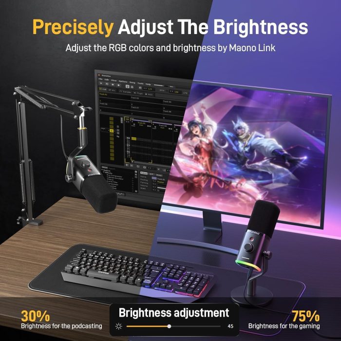 Dynamic Gaming Microphone with Boom Arm: XLR/USB Podcast Microphone with Software, Mute Button, Gain Control, RGB PC Mic for Streaming, Recording, PS4/PS5, YouTube Content Creation PD100XS - Image 5