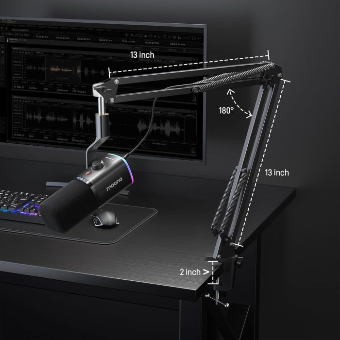 Dynamic Gaming Microphone with Boom Arm: XLR/USB Podcast Microphone with Software, Mute Button, Gain Control, RGB PC Mic for Streaming, Recording, PS4/PS5, YouTube Content Creation PD100XS - Image 7