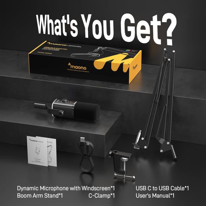 Dynamic Gaming Microphone with Boom Arm: XLR/USB Podcast Microphone with Software, Mute Button, Gain Control, RGB PC Mic for Streaming, Recording, PS4/PS5, YouTube Content Creation PD100XS - Image 8