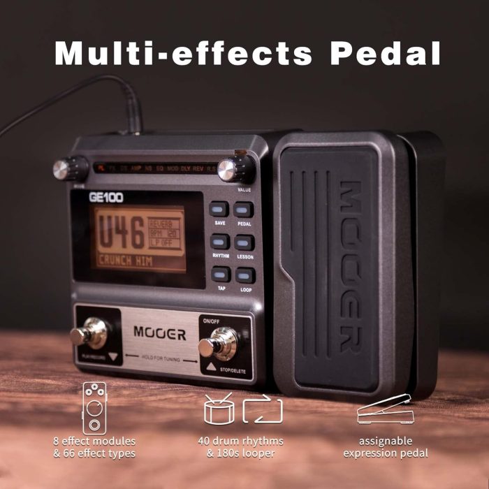 MOOER GE100 Multi-Effects Guitar Pedal with 80 Presets, 66 Effects, Loop and Expression Volume Pedal, Tap Tempo, Headphone Out - Image 2
