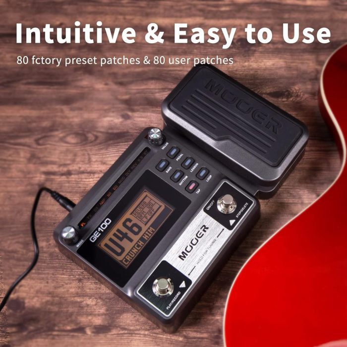 MOOER GE100 Multi-Effects Guitar Pedal with 80 Presets, 66 Effects, Loop and Expression Volume Pedal, Tap Tempo, Headphone Out - Image 4