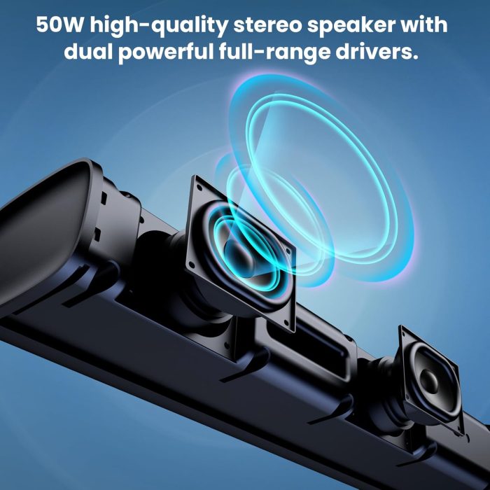 MZEIBO Sound Bar for Smart TV, Bluetooth Soundbar for TV, 50 Watts Mini Sound Bar with ARC/Optical/AUX, Surround Sound System for TV/PC/Gaming/Projectors - Image 3
