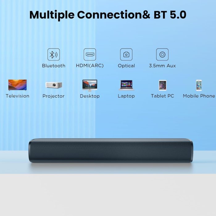 MZEIBO Sound Bar for Smart TV, Bluetooth Soundbar for TV, 50 Watts Mini Sound Bar with ARC/Optical/AUX, Surround Sound System for TV/PC/Gaming/Projectors - Image 9